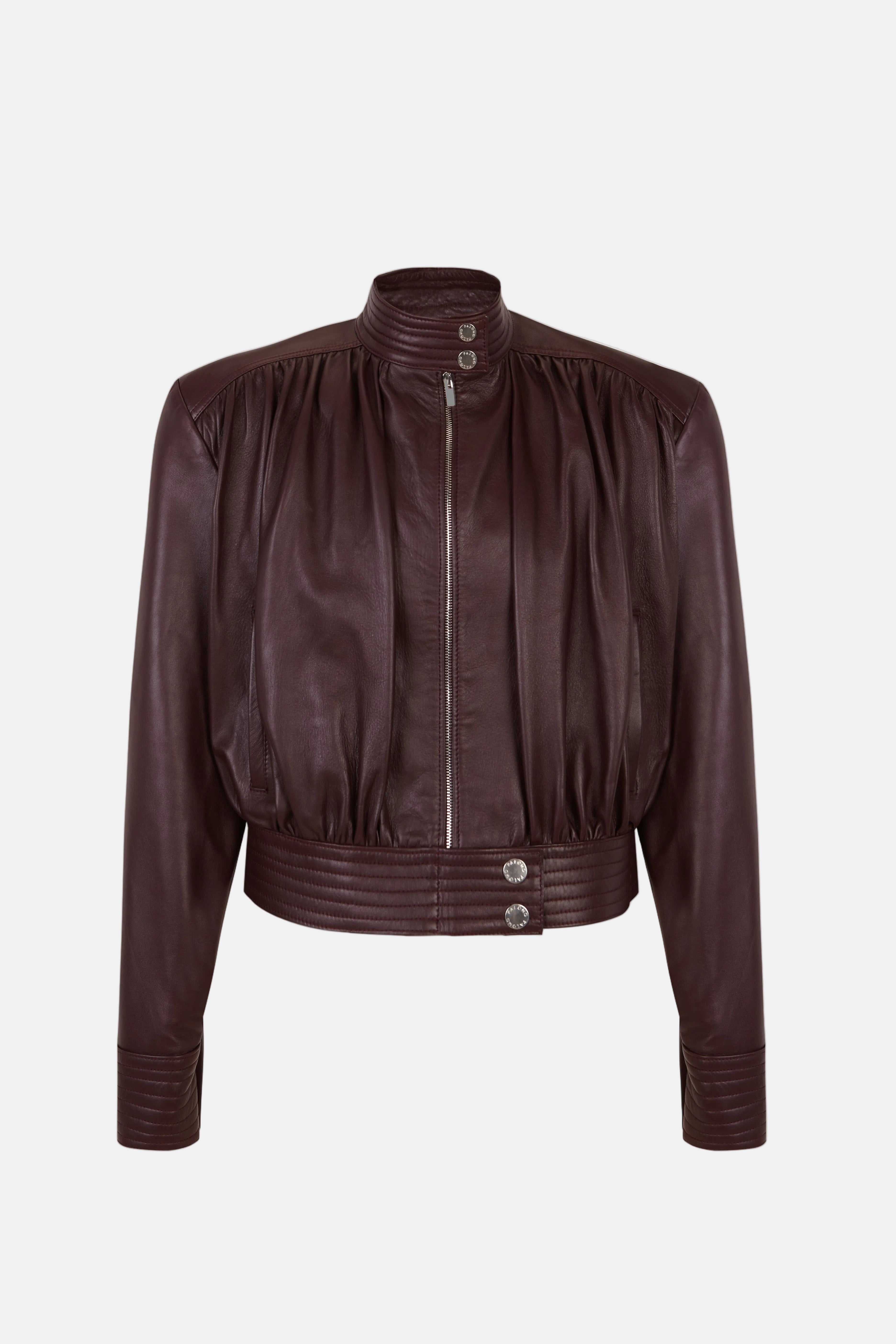 Draped Wine Leather Jacket